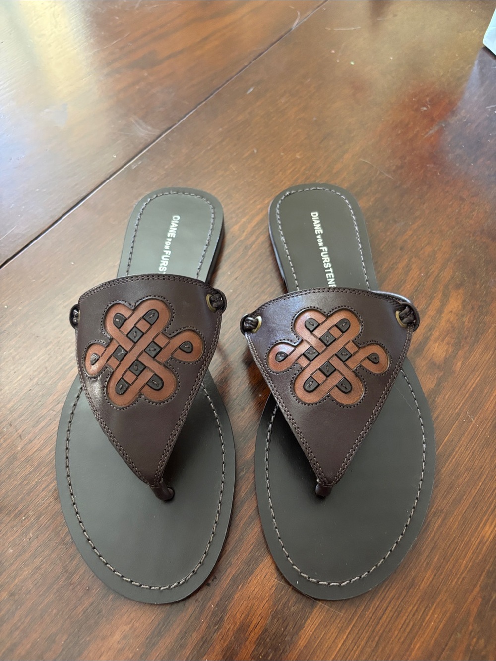 Women’s Diane Von Furstenberg Luggage Love Knot Sandals.
